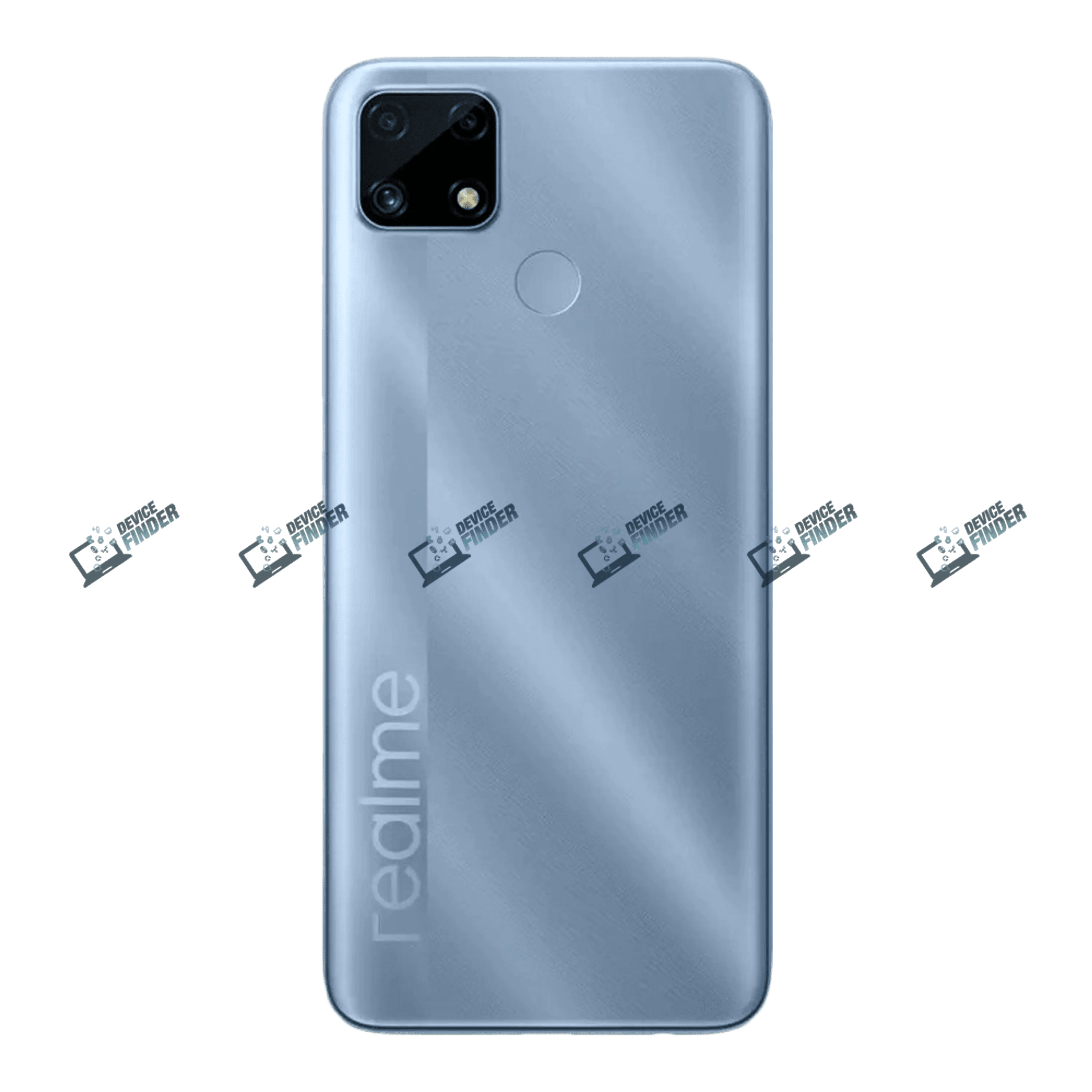 Realme C25 smartphone on display with features highlighted.